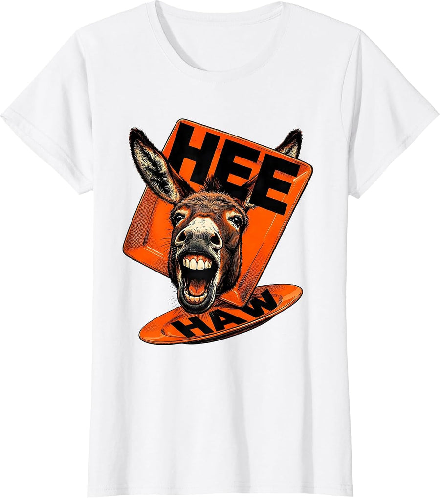 Women's HEE-HAW Funny Donkey Lover Farm Animal Humor T-Shirt - White