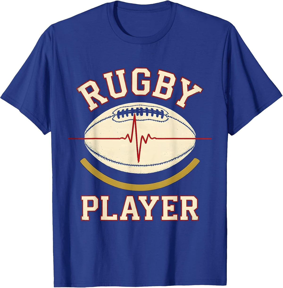 Men's Rugby Player Sports Identity Heartbeat Pulse Line EKG T-Shirt - Royal Blue