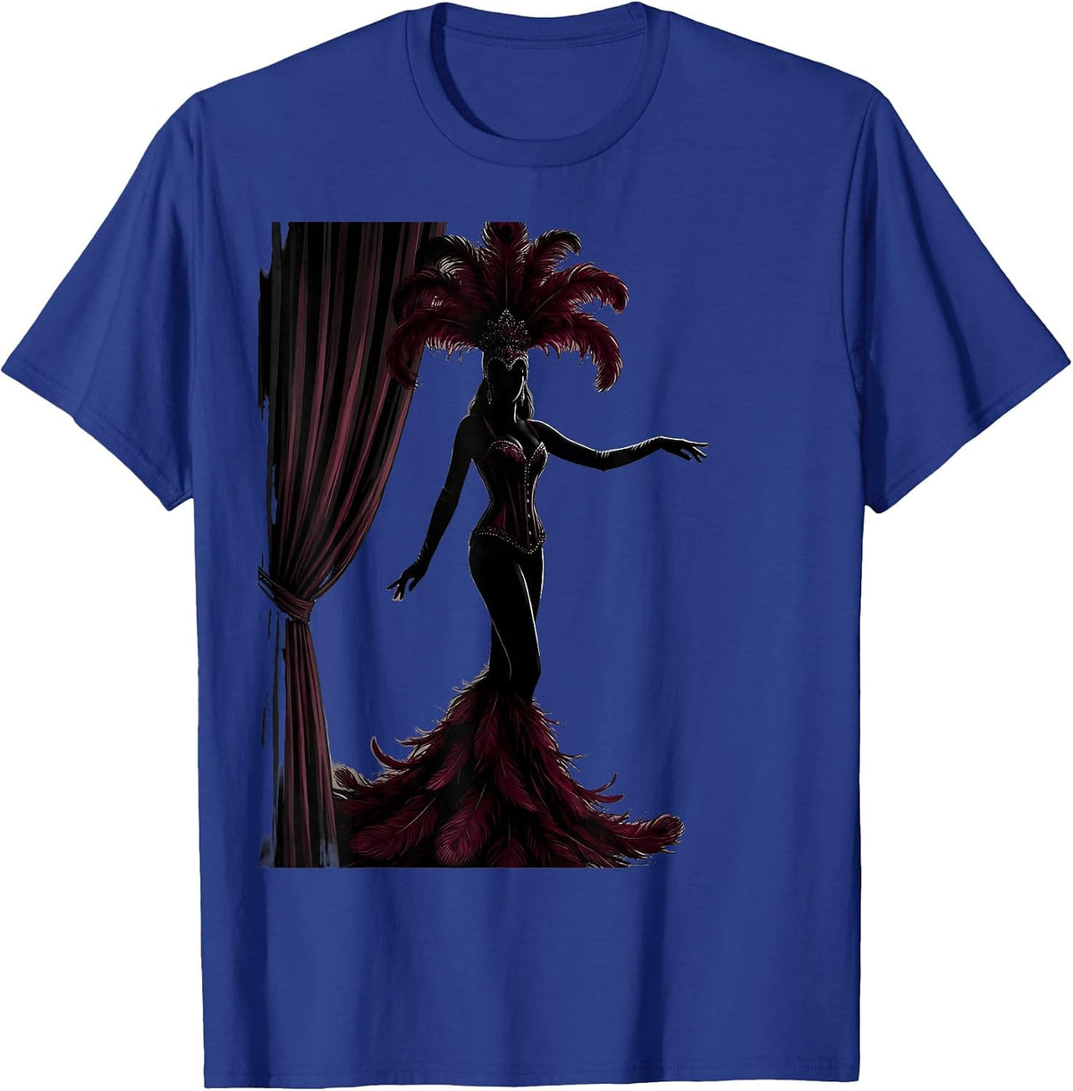 Men's Showgirl Shadow Cast on Velvet Curtain Graphic T-Shirt - Royal Blue
