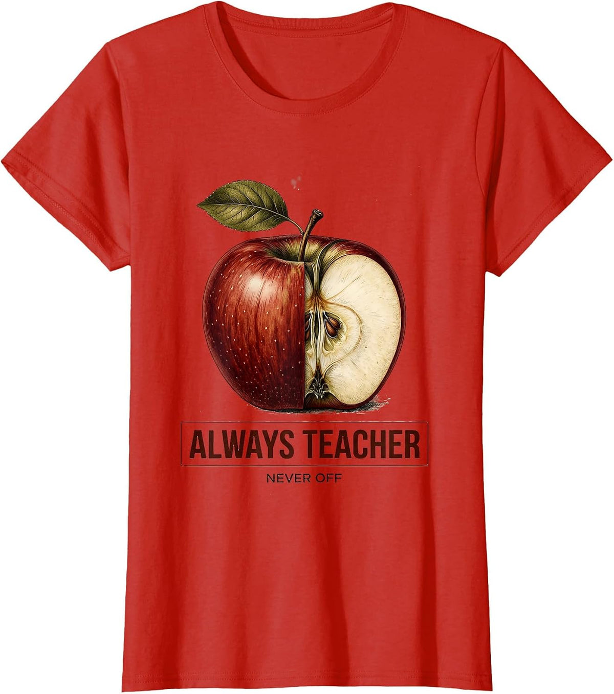 Always Teacher Never Off Elementary Design T-Shirt - Red
