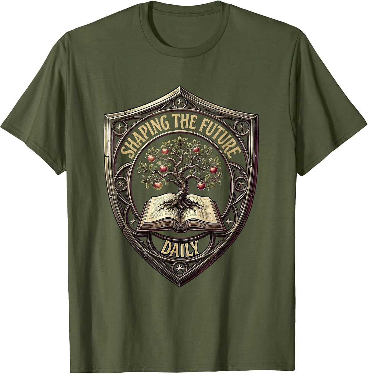 Shaping The Future Daily Elementary Teacher T-Shirt - Olive Green