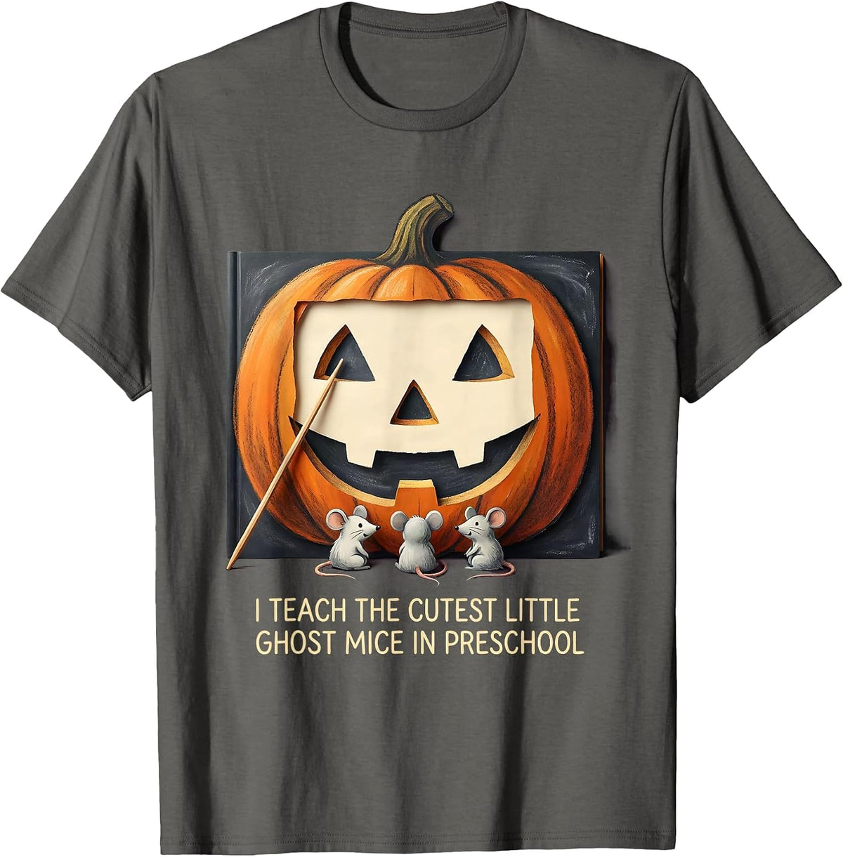 Men's I Teach The Cutest Little Ghost Mice In Preschool Teacher T-Shirt - Asphalt Grey