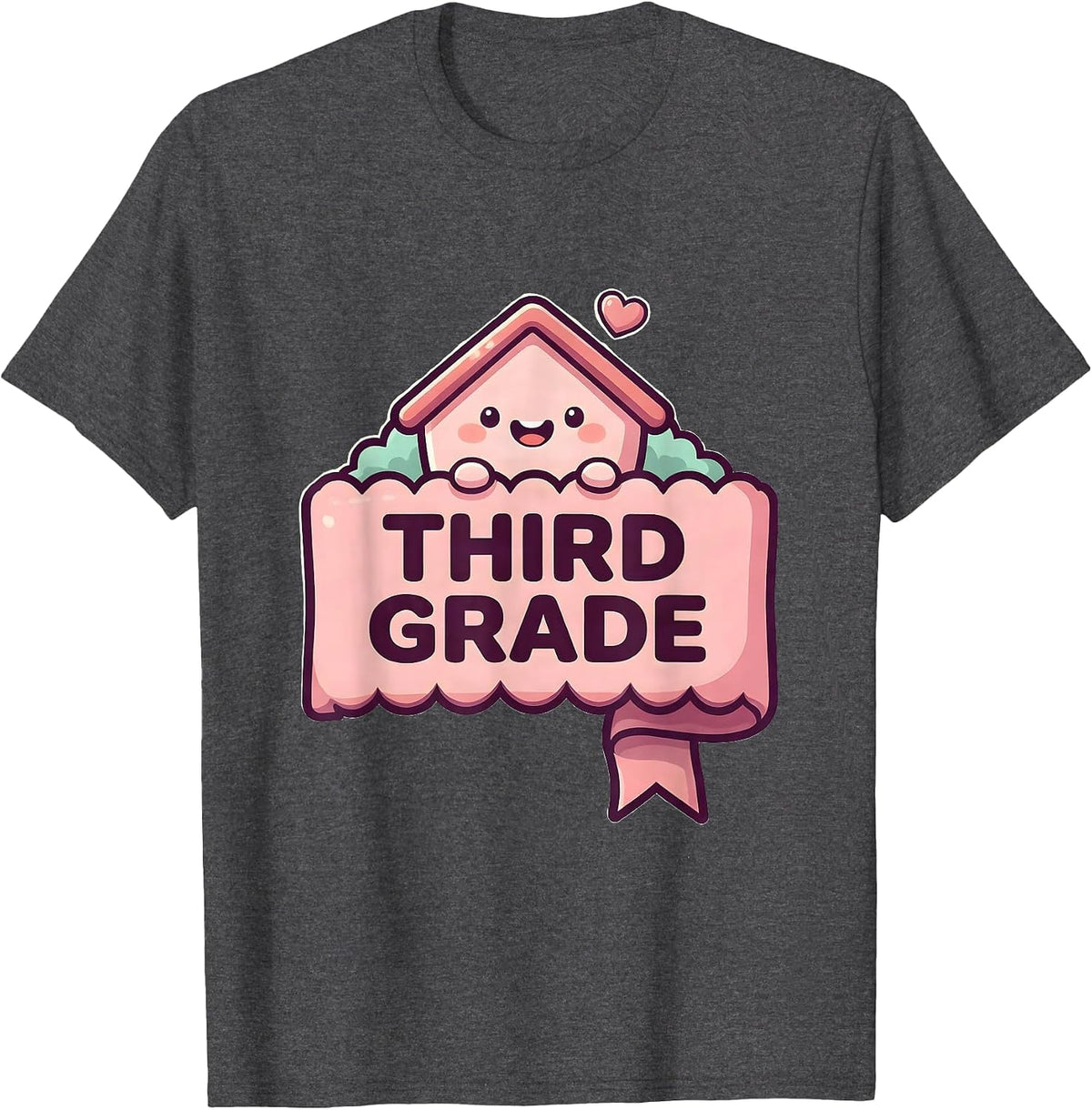 Third Grade Cute Kawaii Schoolhouse Mascot Back To School T-Shirt - Dark Heather Grey