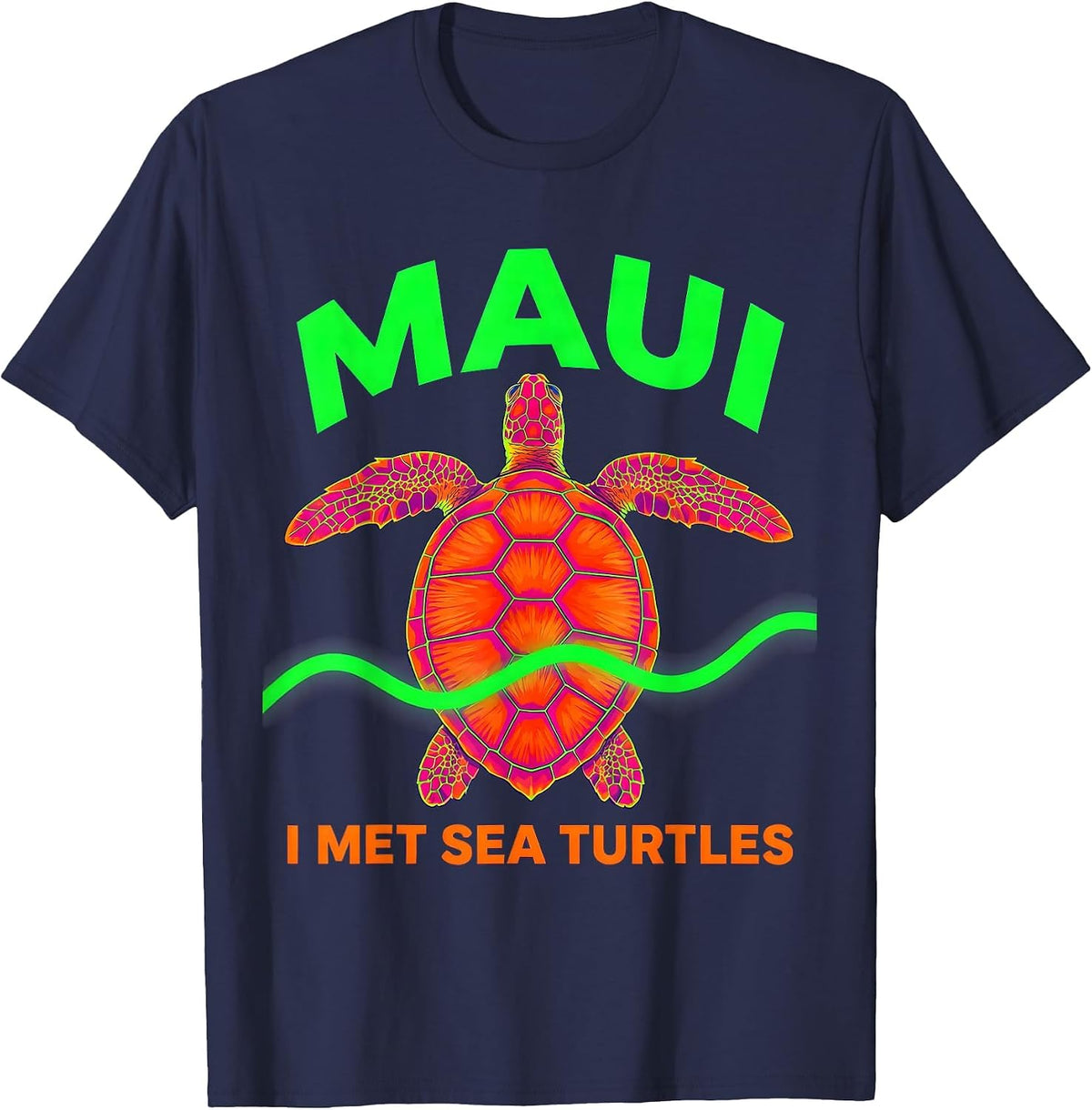 Men's MAUI I MET SEA TURTLES Psychedelic Tropical Turtle Souvenir T-Shirt - Navy Blue