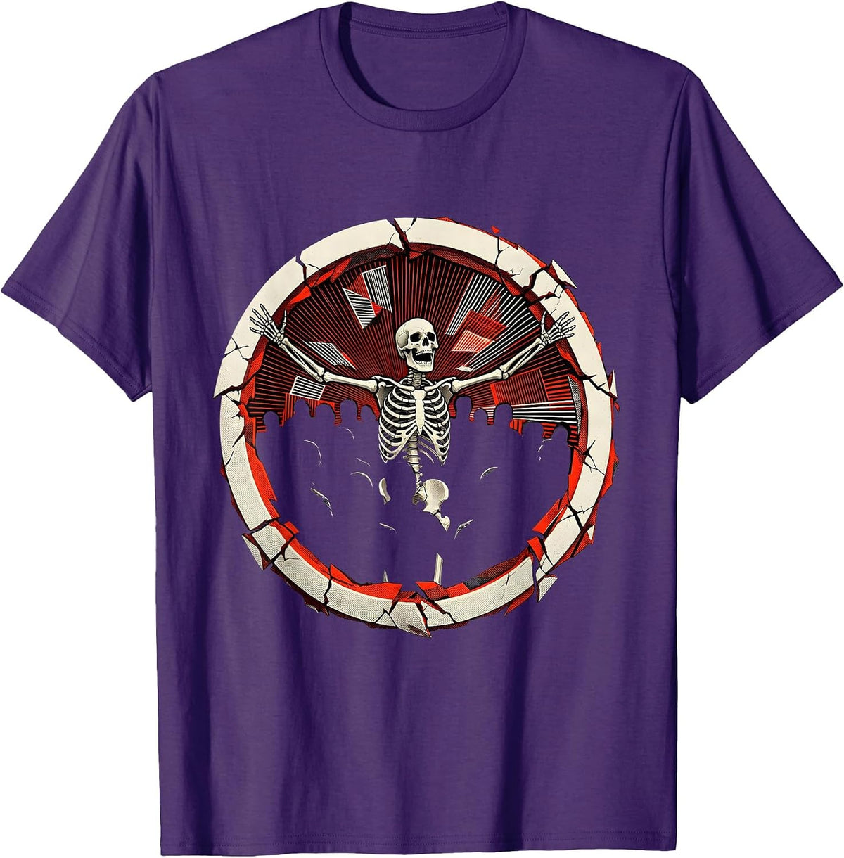 Men's Skeleton Mosh Pit Punk Rock Crowd Illustration T-Shirt - Purple