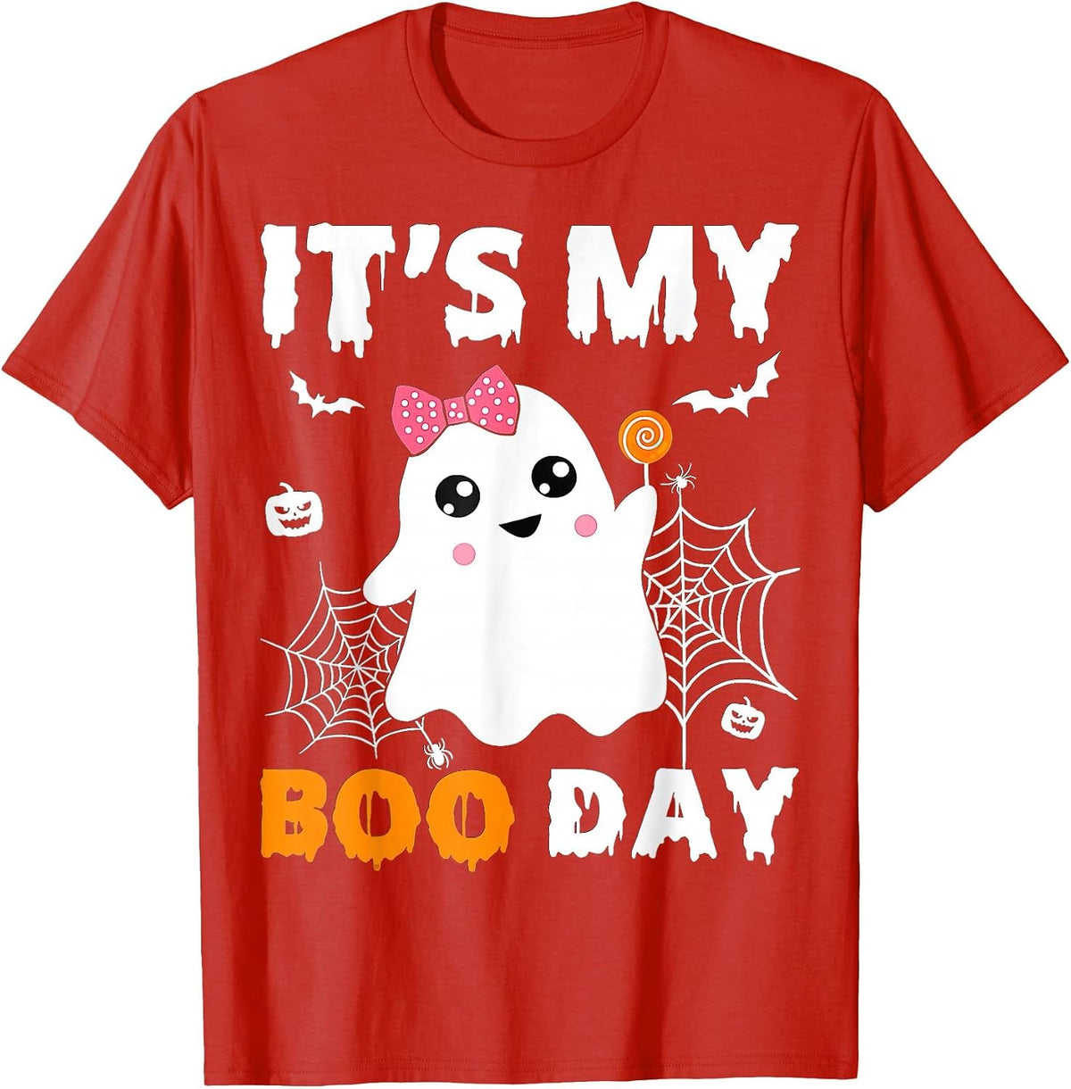 Its My Boo Day Halloween Birthday Ghost Pink Bow Girls T-Shirt - Red