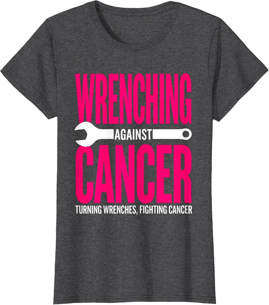 Women's Wrenching Against Cancer Breast Cancer Awareness T-Shirt - Dark Heather Grey