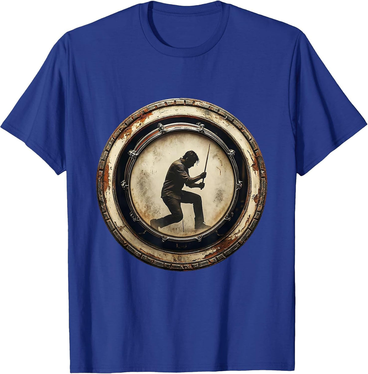 Drummer Silhouette Inside Bass Drum Concert Graphic T-Shirt - Royal Blue