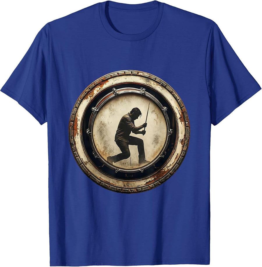 Drummer Silhouette Inside Bass Drum Concert Graphic T-Shirt - Royal Blue