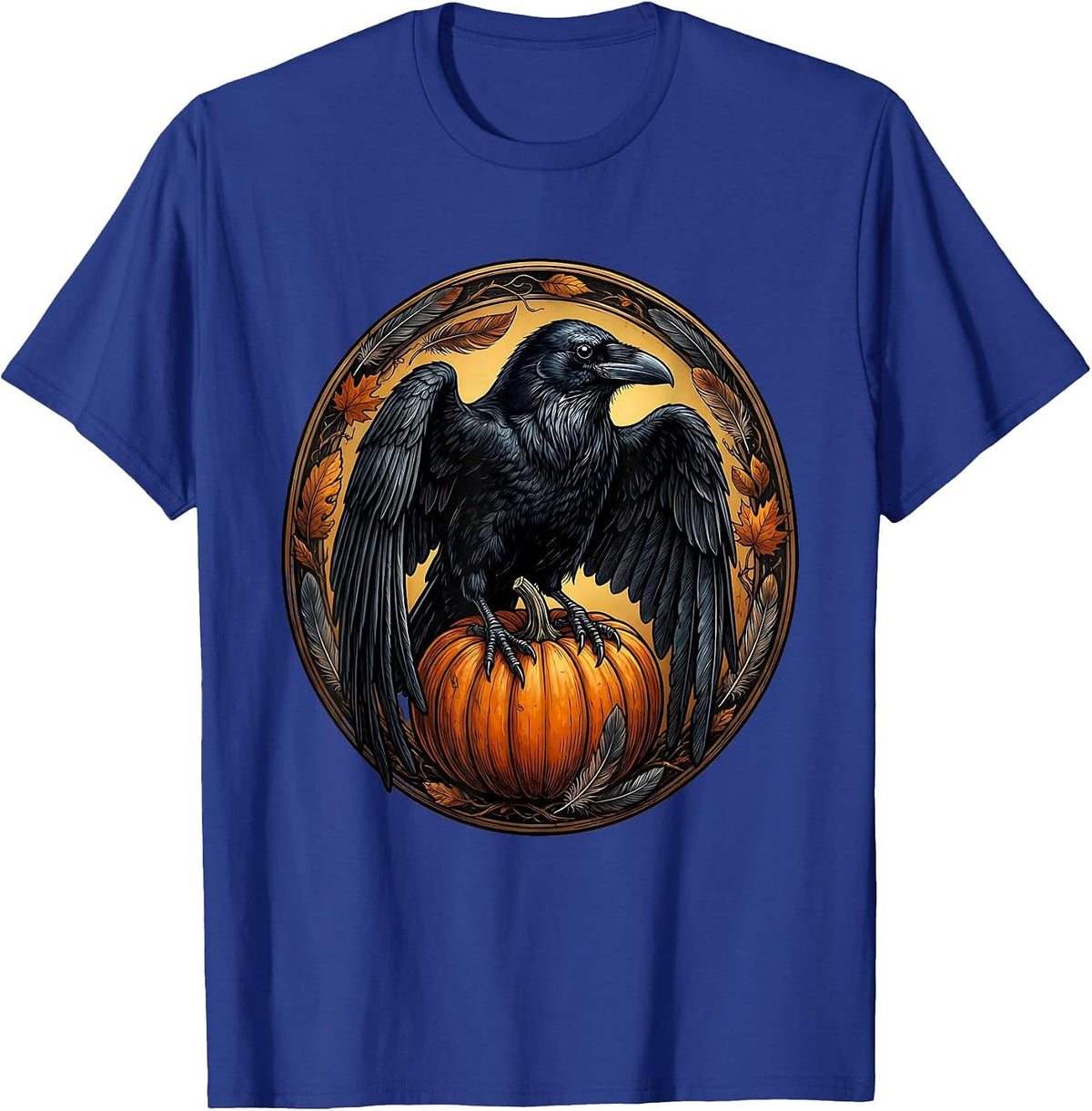 Men's Raven Gripping Pumpkin Halloween Graphic Design T-Shirt - Royal Blue