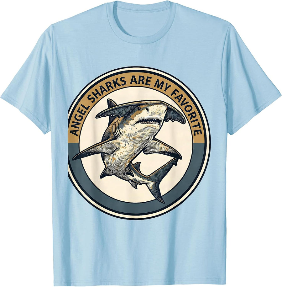 Men's Angel Sharks Are My Favorite Funny Ocean Wildlife Enthusiast T-Shirt - Baby Blue