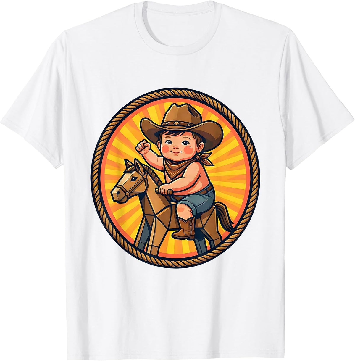 Men's Toddler Cowboy Riding Stick Horse at Full Gallop T-Shirt - White