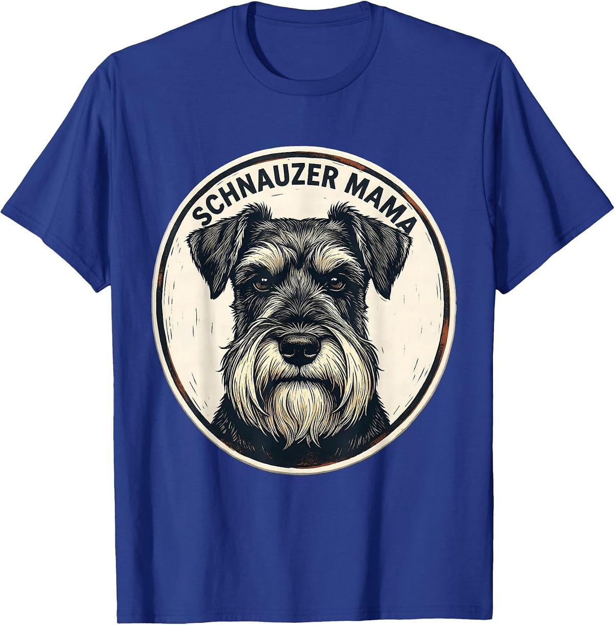 Men's Schnauzer Mama Linocut Miniature Schnauzer Owner Dog Lover T-Shirt - Royal Blue