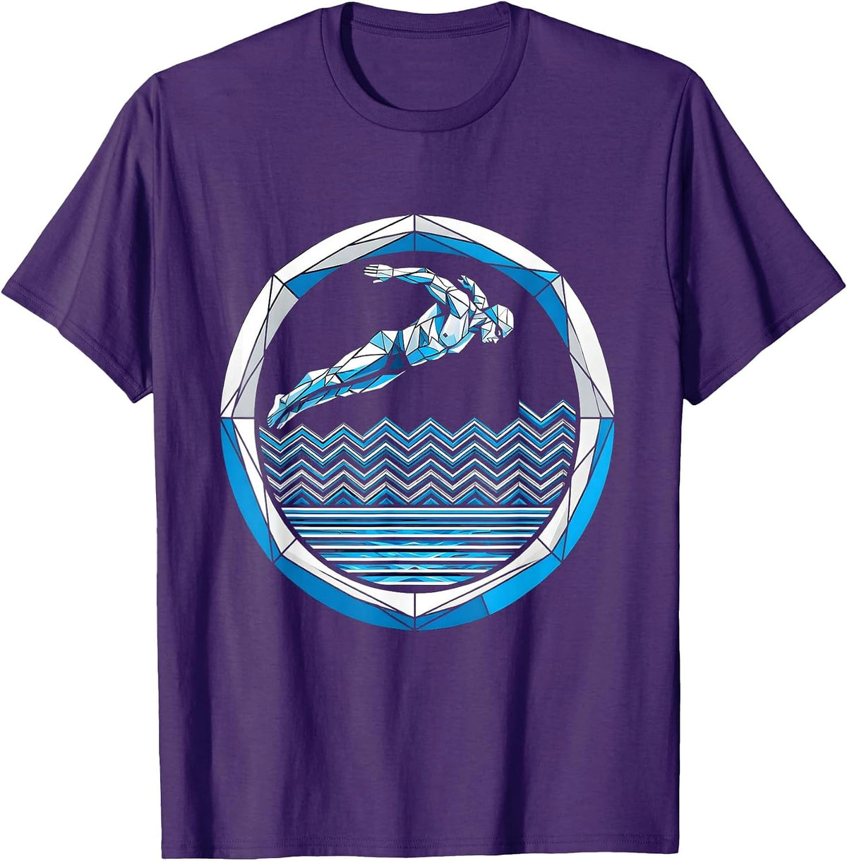 Swimmer Diving Into Glowing Pool Lane Graphic T-Shirt - Purple