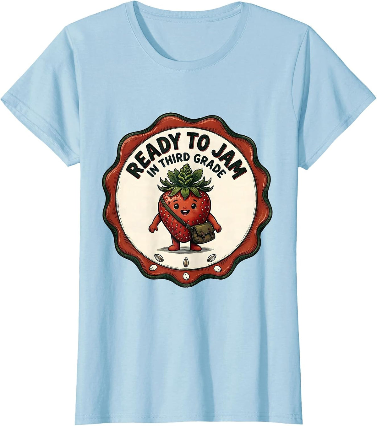 Ready To Jam In Third Grade Playful Strawberry Back T-Shirt - Baby Blue