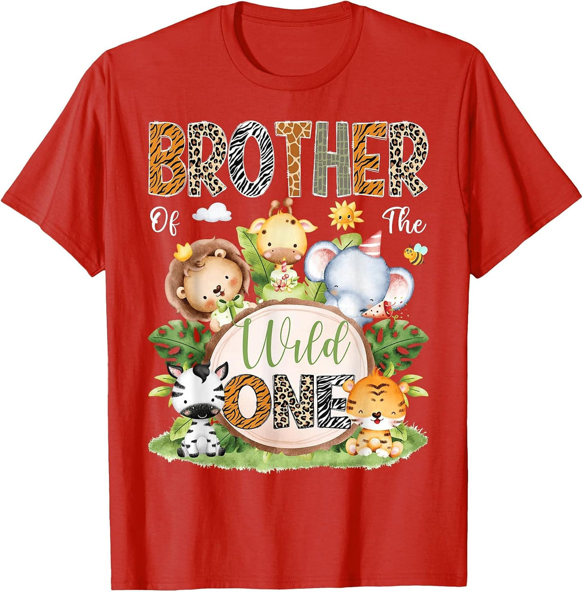 Brother of The Wild One 1St Birthday Kids Safari Jungle T-Shirt - Red