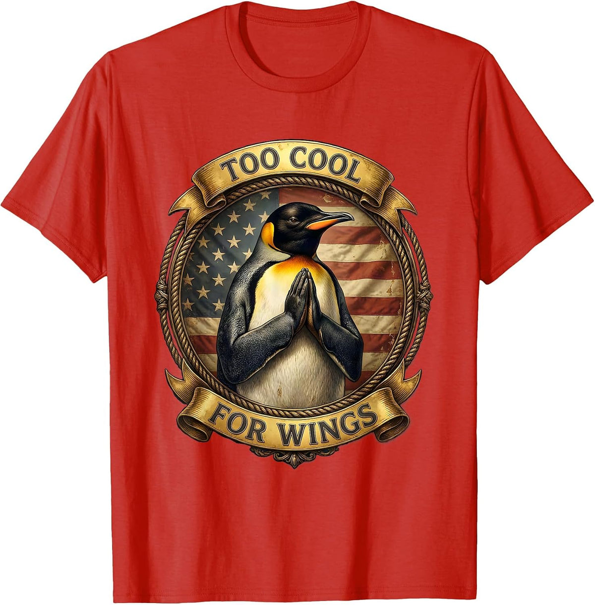 Men's Too Cool For Wings Funny Penguin Design T-Shirt - Red