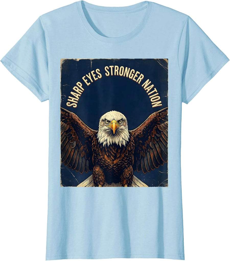 Women's Eagle Eyed Veteran Bald Eagle Veterans Day Design T-Shirt - Baby Blue