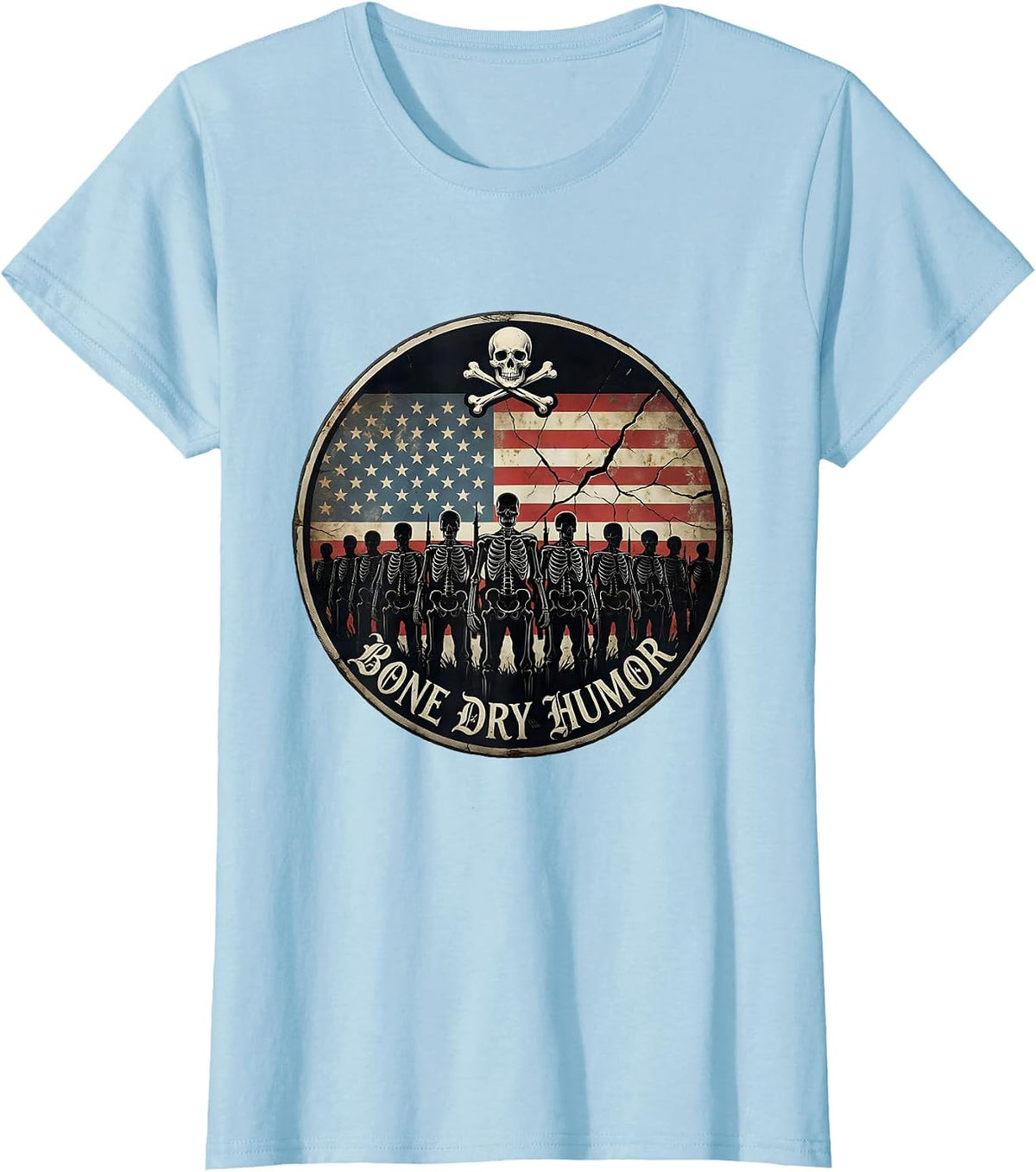 Bone Dry Humor Skeleton Graphic Design T-Shirt - Baby Blue