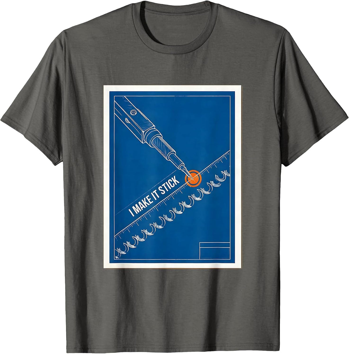 I Make It Stick Technical Blueprint Welder Trade Pride Humor T-Shirt - Asphalt Grey