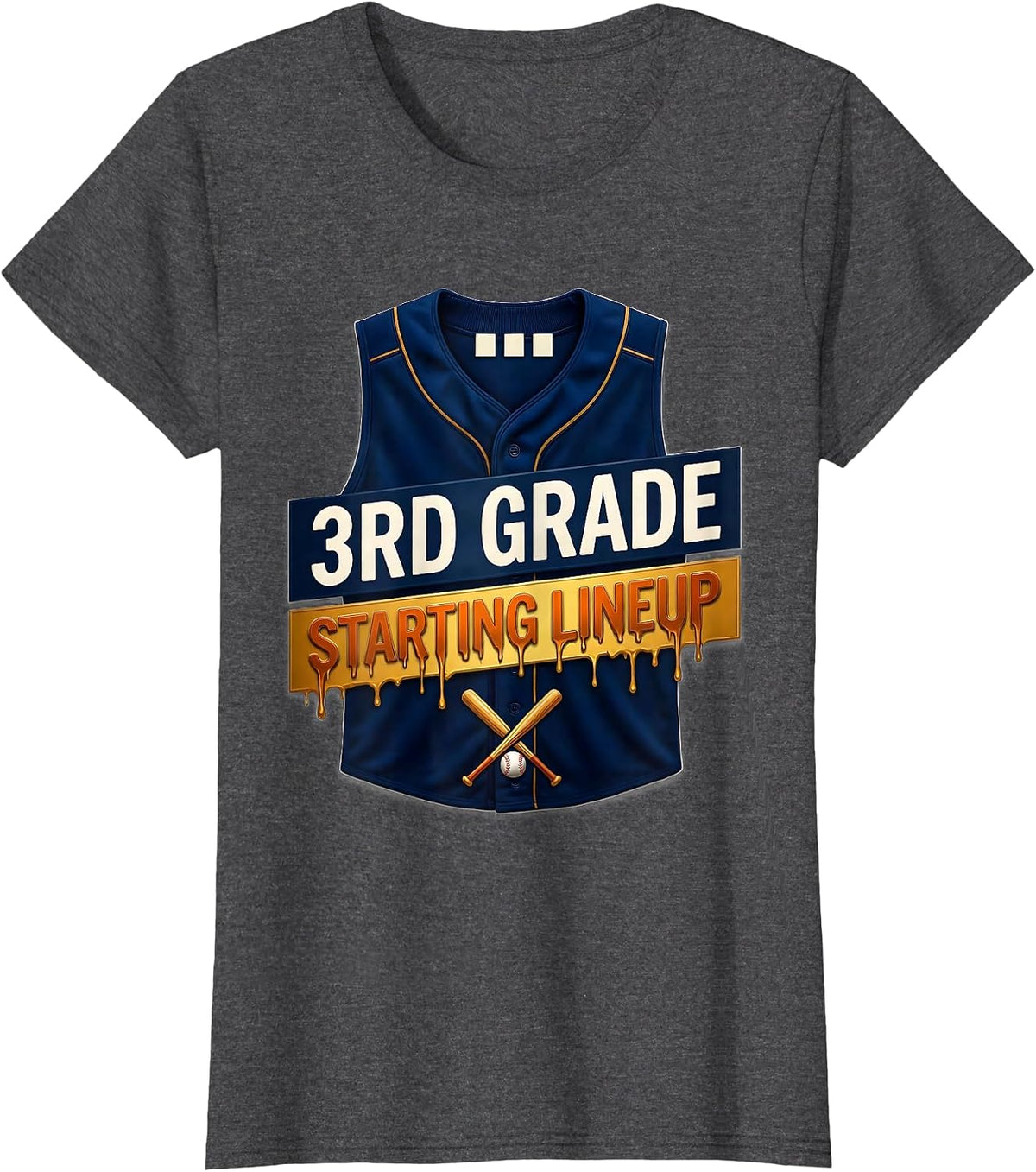 Women's 3rd Grade Starting Lineup Baseball Drip Back To School Gift T-Shirt - Dark Heather Grey