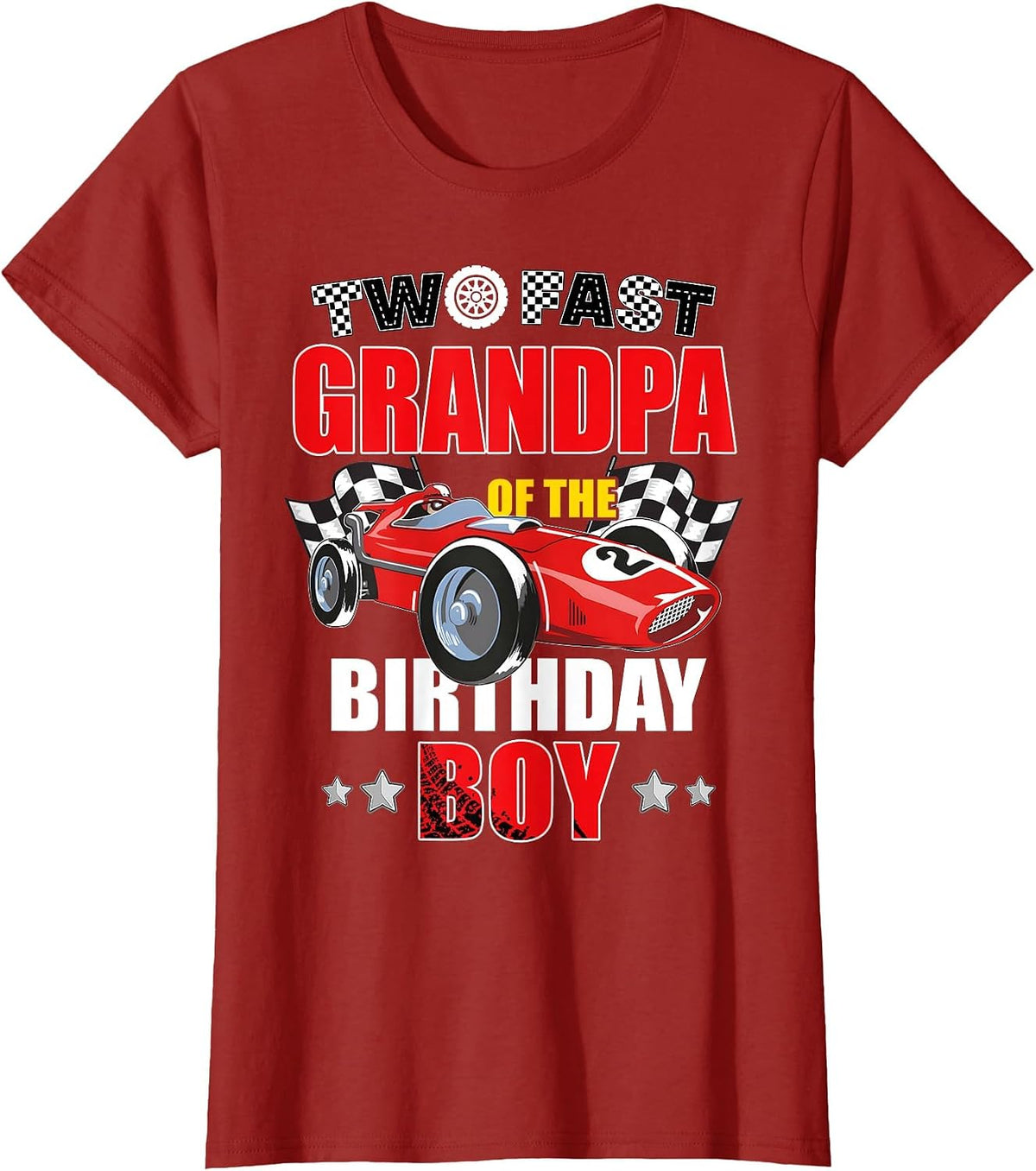 Grandpa of The Two Fast 2nd Birthday Boy Racing Car Family T-Shirt, Women, Cranberry Red, Small - As Pictured