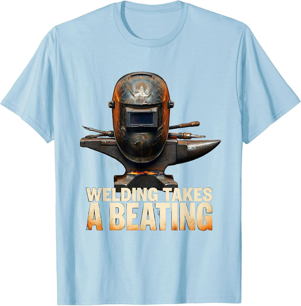 Men's Welding Takes A Beating Funny Welder Skeleton Tradesman T-Shirt - Baby Blue