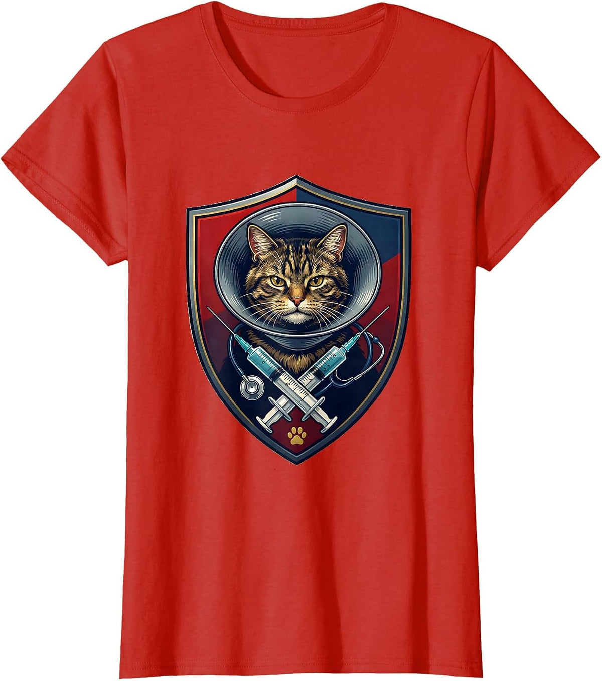 Veterinary Shield Emblem Vet Tech Humor Gift T-Shirt - Red