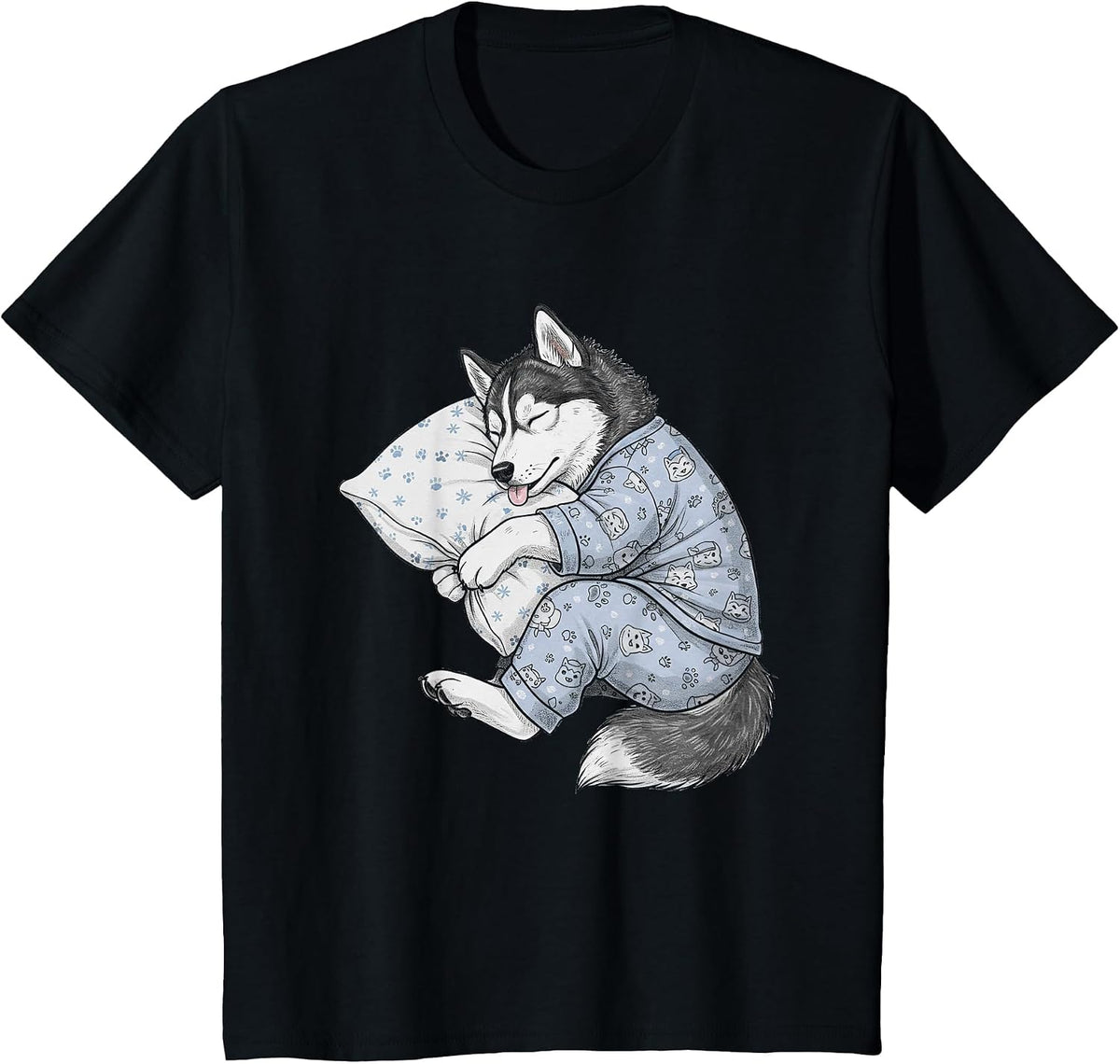 Funny Sleepy Siberian Husky Pajama Men Women Kids T-Shirt - Black