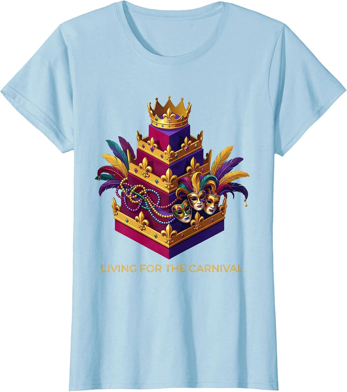 Living for the Carnival Mardi Gras Design T-Shirt - Baby Blue