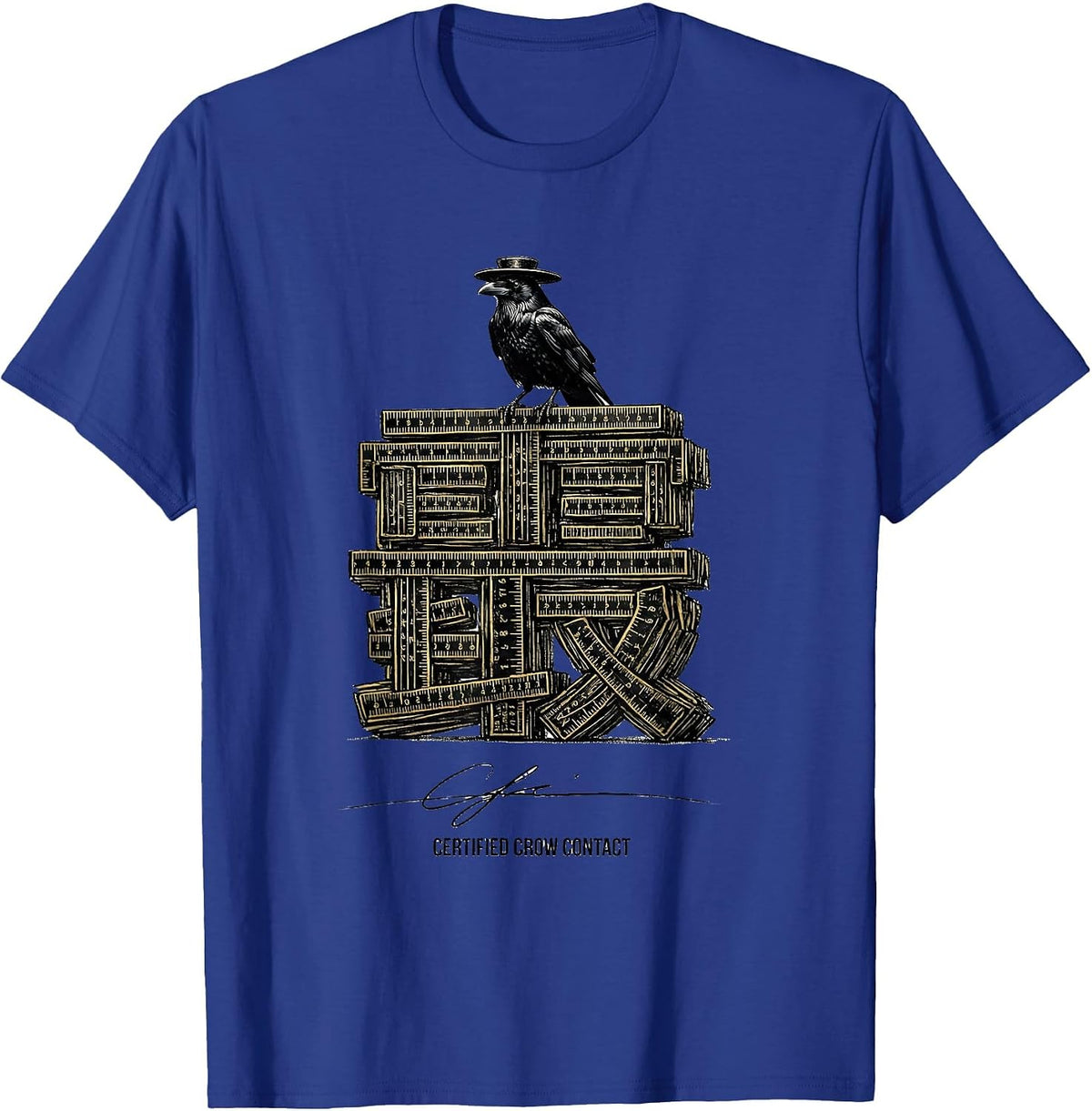 Men's Certified Crow Contact Gothic Crow Humor Raven Enthusiast T-Shirt - Royal Blue