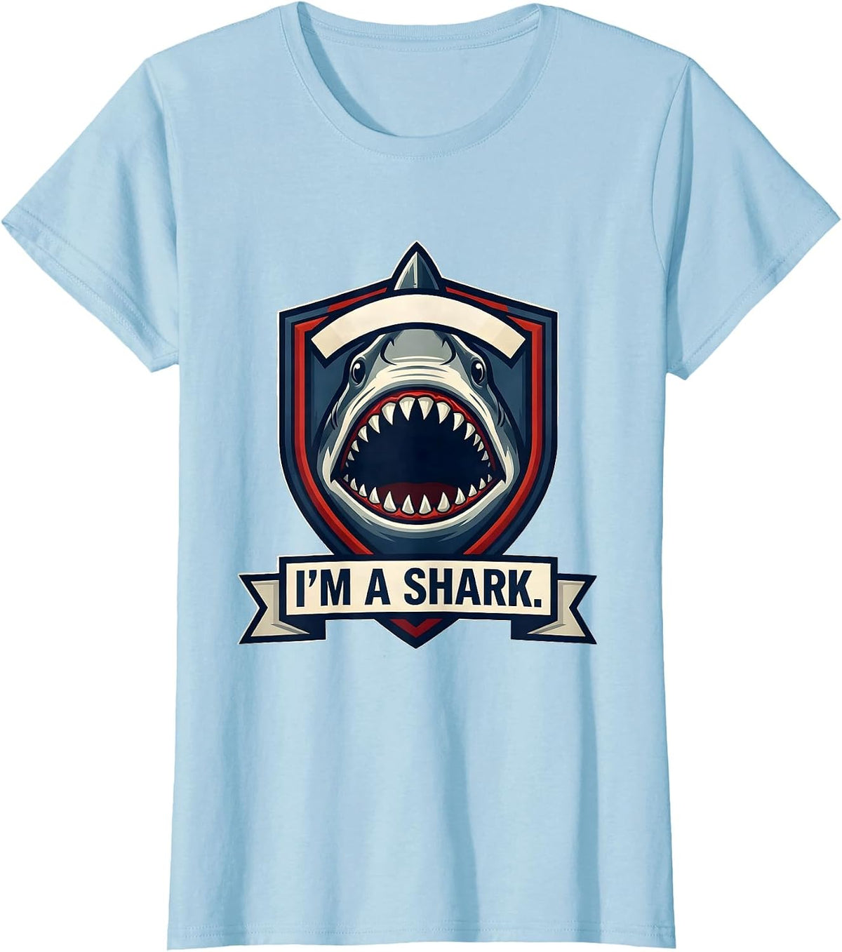 I'm A Shark Emblem Funny Shark Lover Ocean Animal Humor T-Shirt - Baby Blue