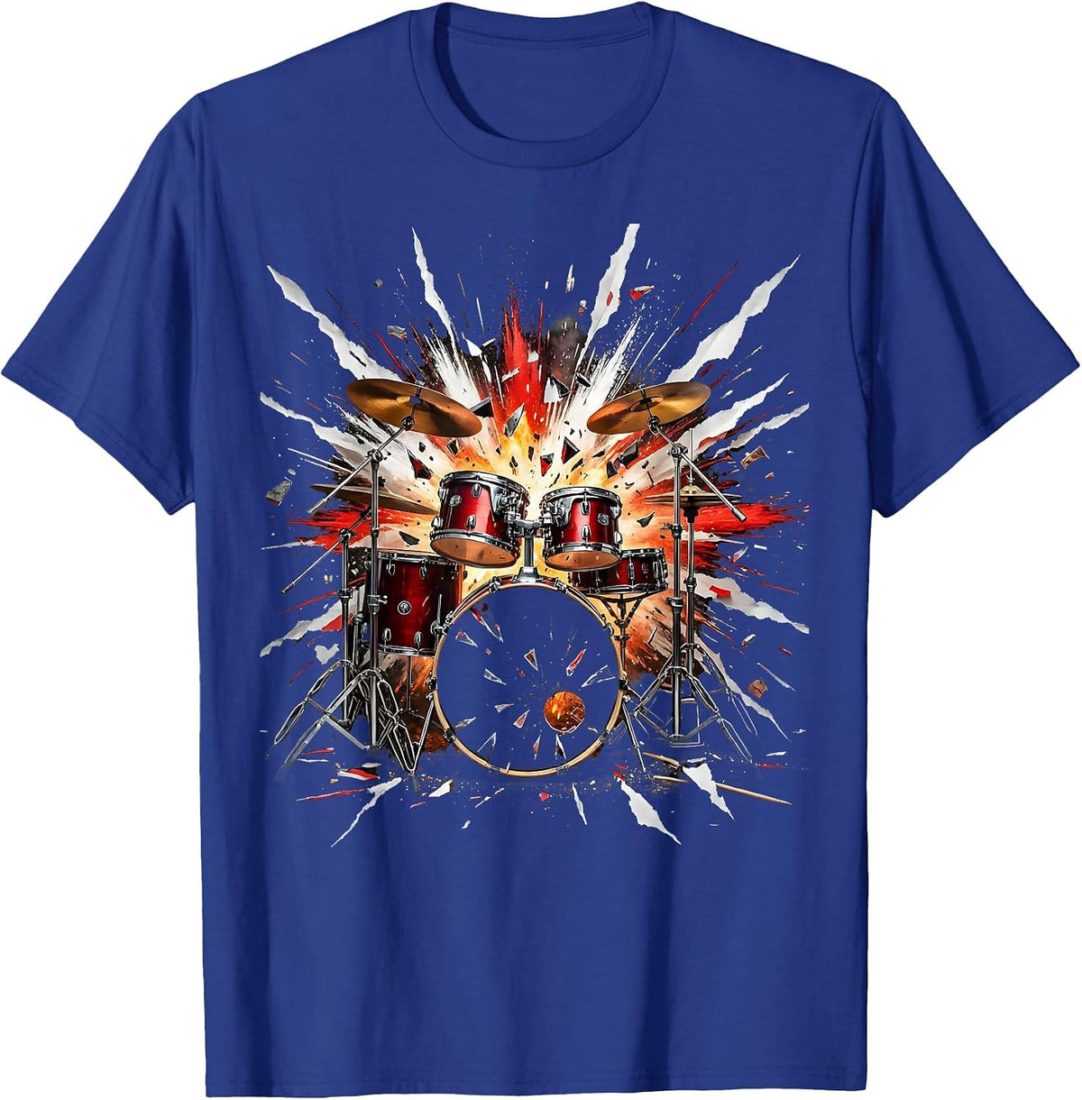 Men's Exploding Drum Kit Firework Burst Music Art T-Shirt - Royal Blue