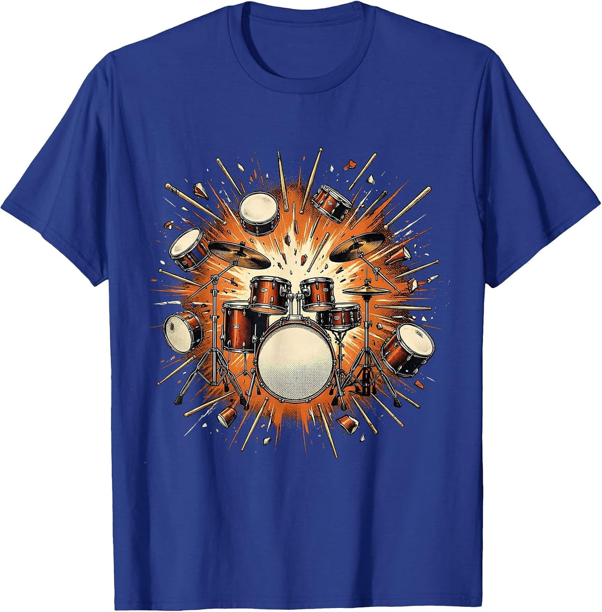 Exploding Drum Kit Percussion Blast Graphic T-Shirt - Royal Blue