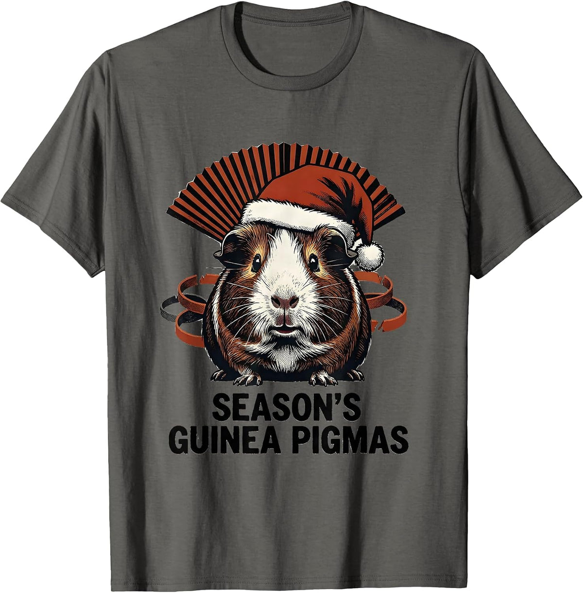 Men's Season's Guinea Pigmas Funny Santa Hat Pet Lover Christmas T-Shirt - Asphalt Grey