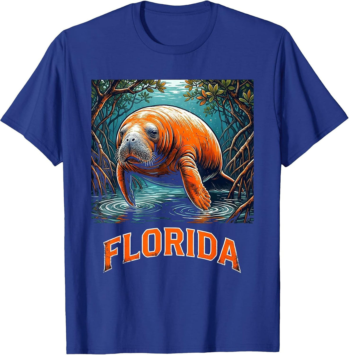 FLORIDA Vintage Manatee Surfing Florida State Pride Souvenir T-Shirt - Royal Blue