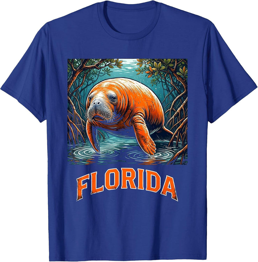 FLORIDA Vintage Manatee Surfing Florida State Pride Souvenir T-Shirt - Royal Blue