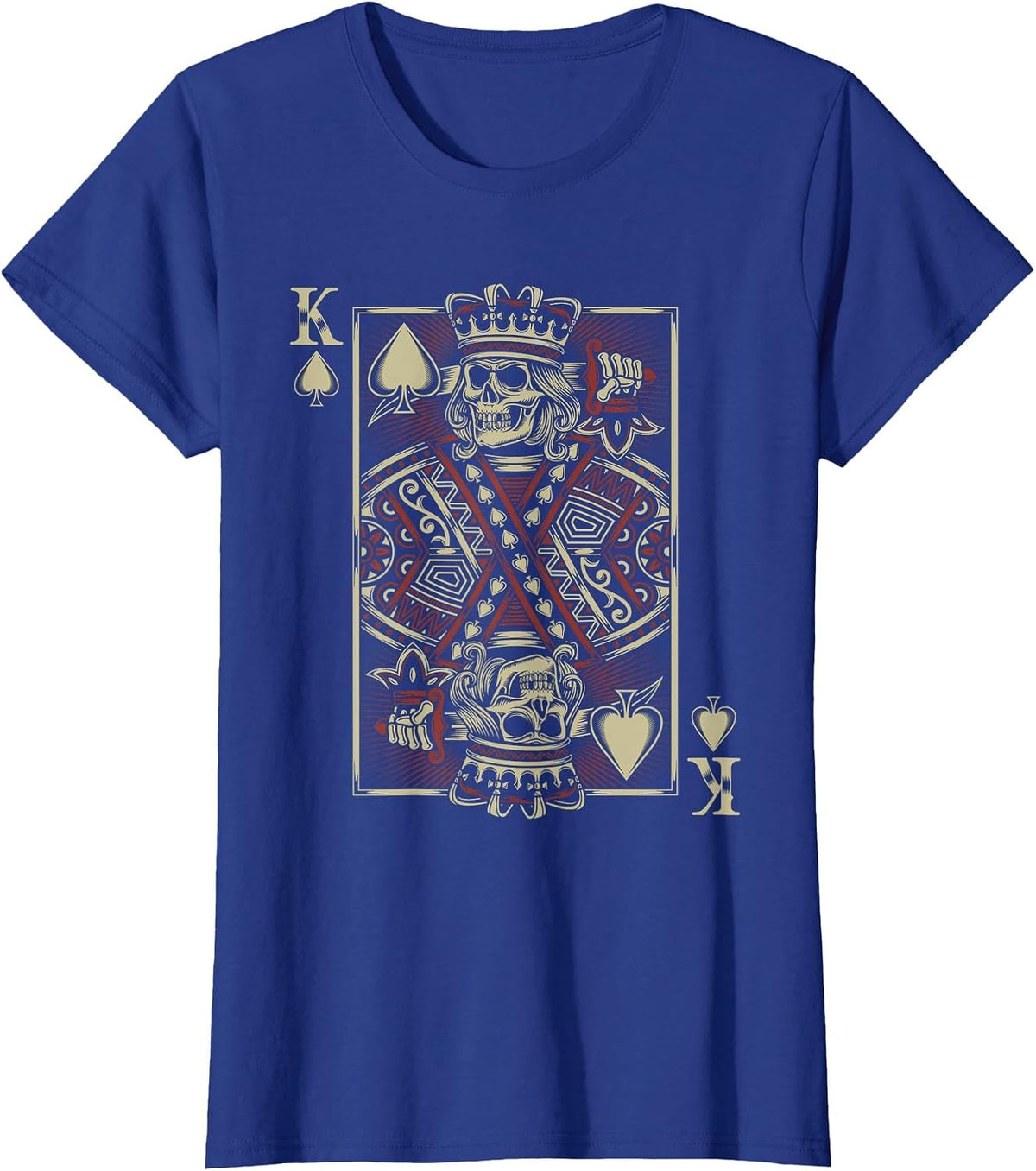 King of Spades Skull Men Poker Card Game Grunge Biker Cards T-Shirt - Royal Blue
