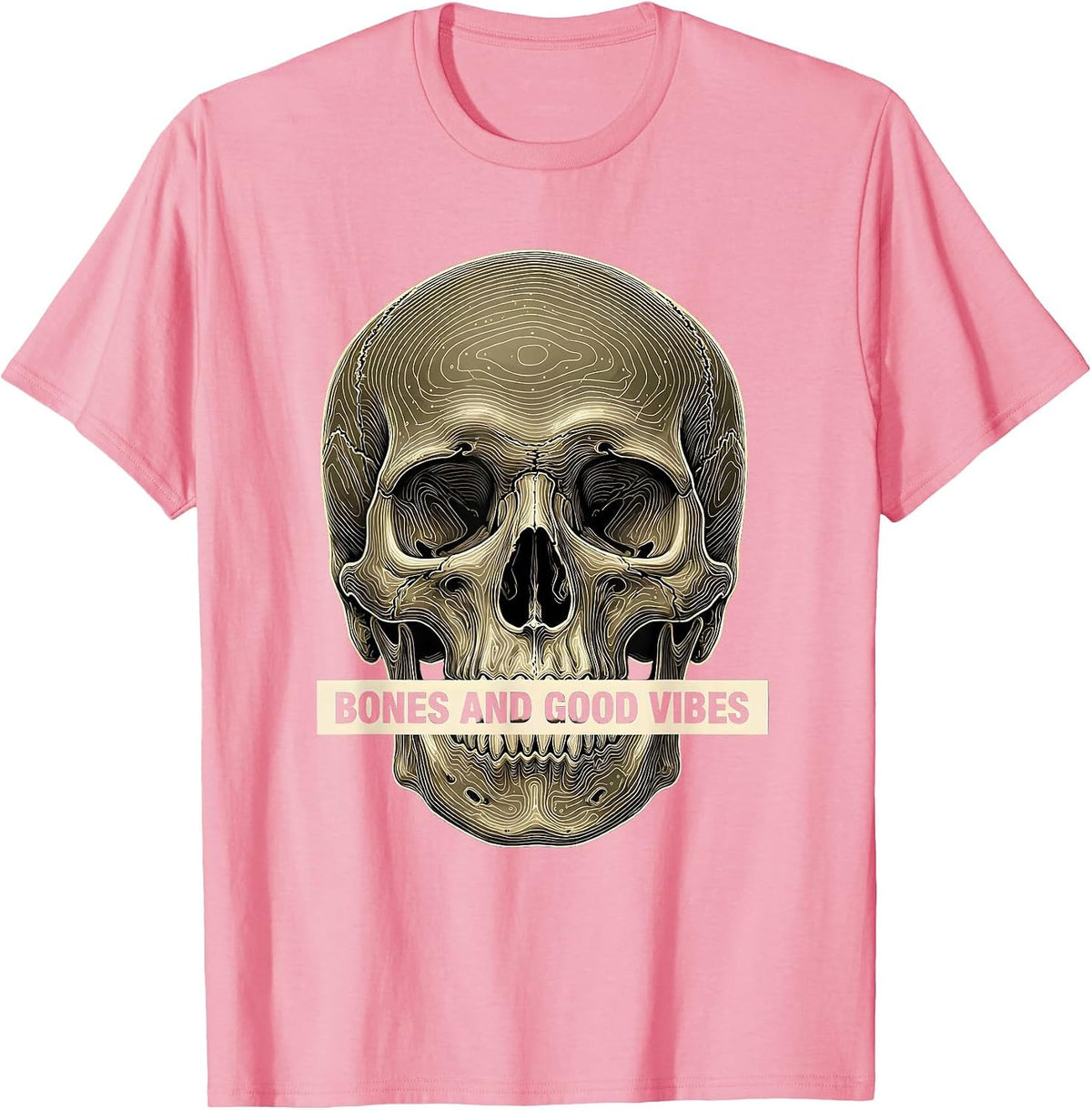 Men's Bones and Good Vibes Laid-Back Graphic Design T-Shirt - Pink