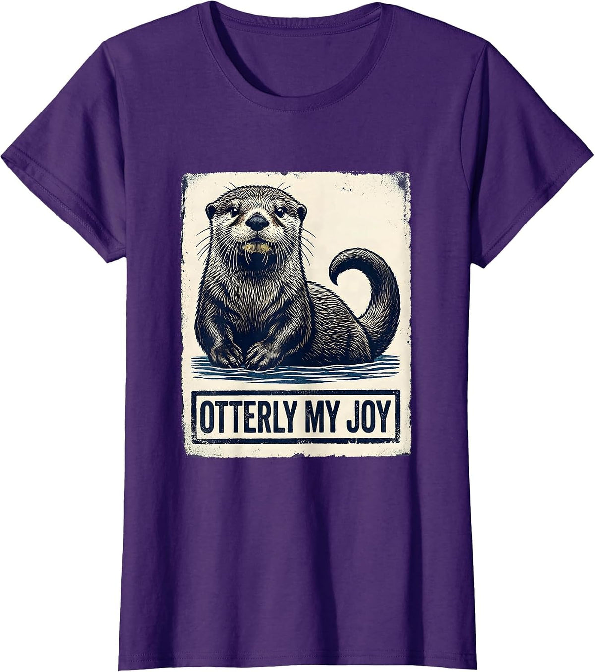 Women's Otterly My Joy Rubber Stamp Sea Otter Humor Gift T-Shirt - Purple
