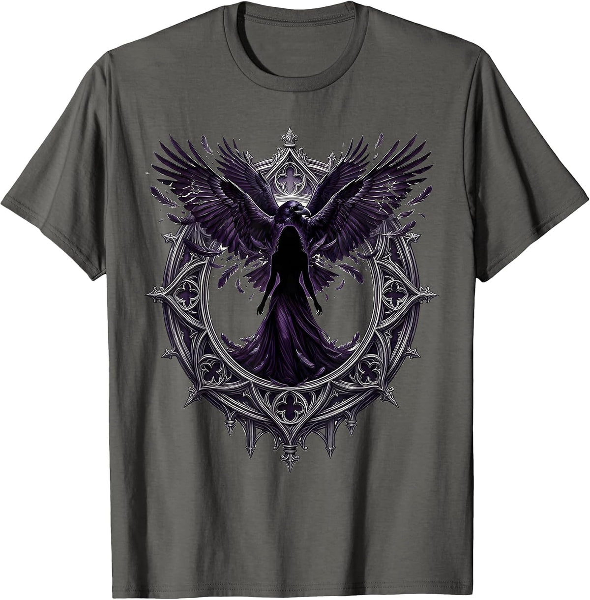 Halloween Raven Silhouette Transformation Design T-Shirt - Asphalt Grey