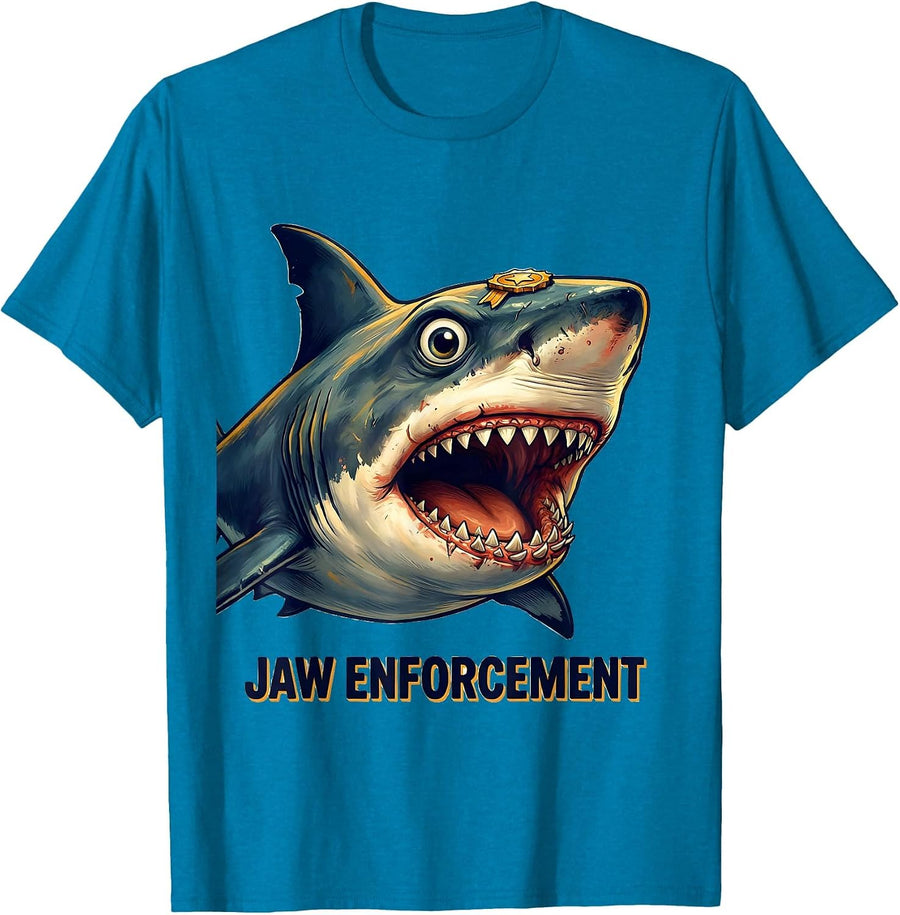 Jaw Enforcement Funny Shark Jaw Halloween Costume T-Shirt - Sapphire Blue