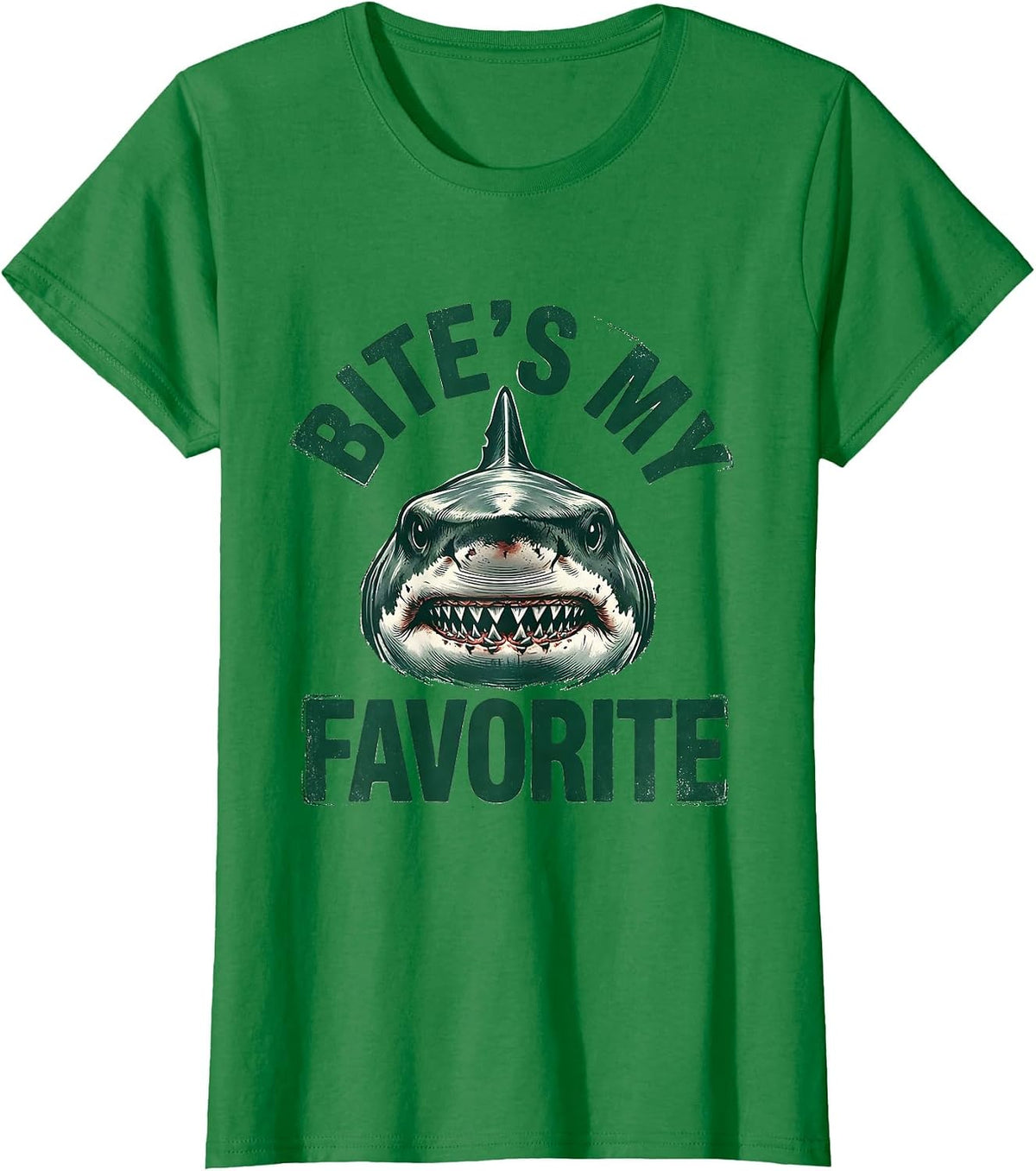 Women's Bite's My Favorite Funny Shark Lover Ocean Wildlife Humor T-Shirt - Kelly Green
