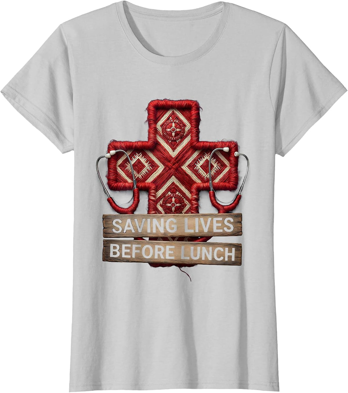 Saving Lives Before Lunch School Nurse Design T-Shirt - Silver Grey