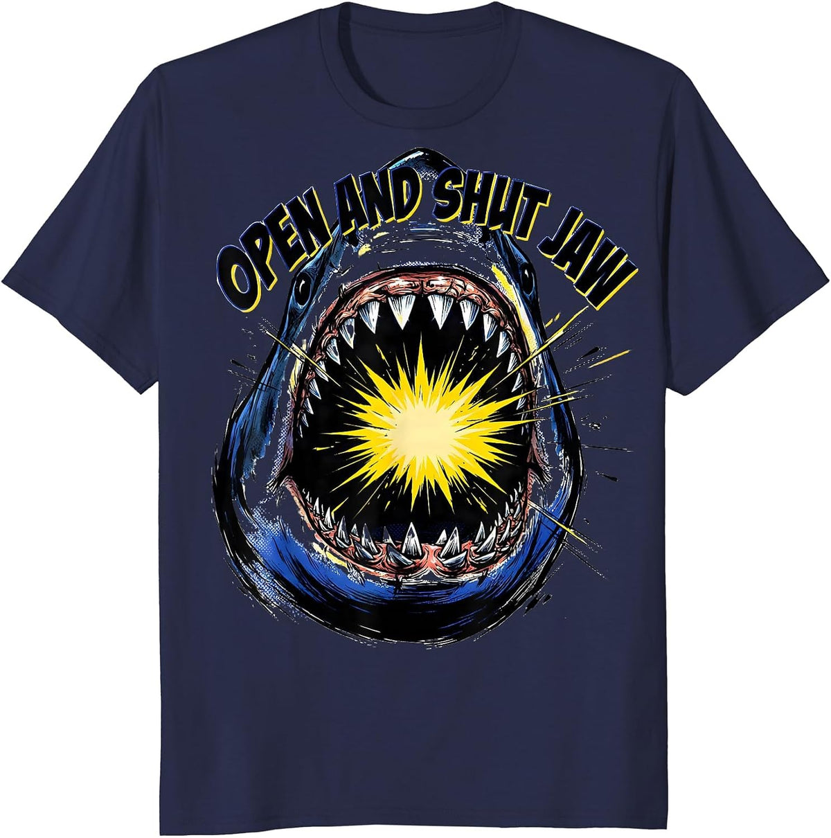 Open And Shut Jaw Comic Book Shark Jaw Halloween Costume T-Shirt - Navy Blue