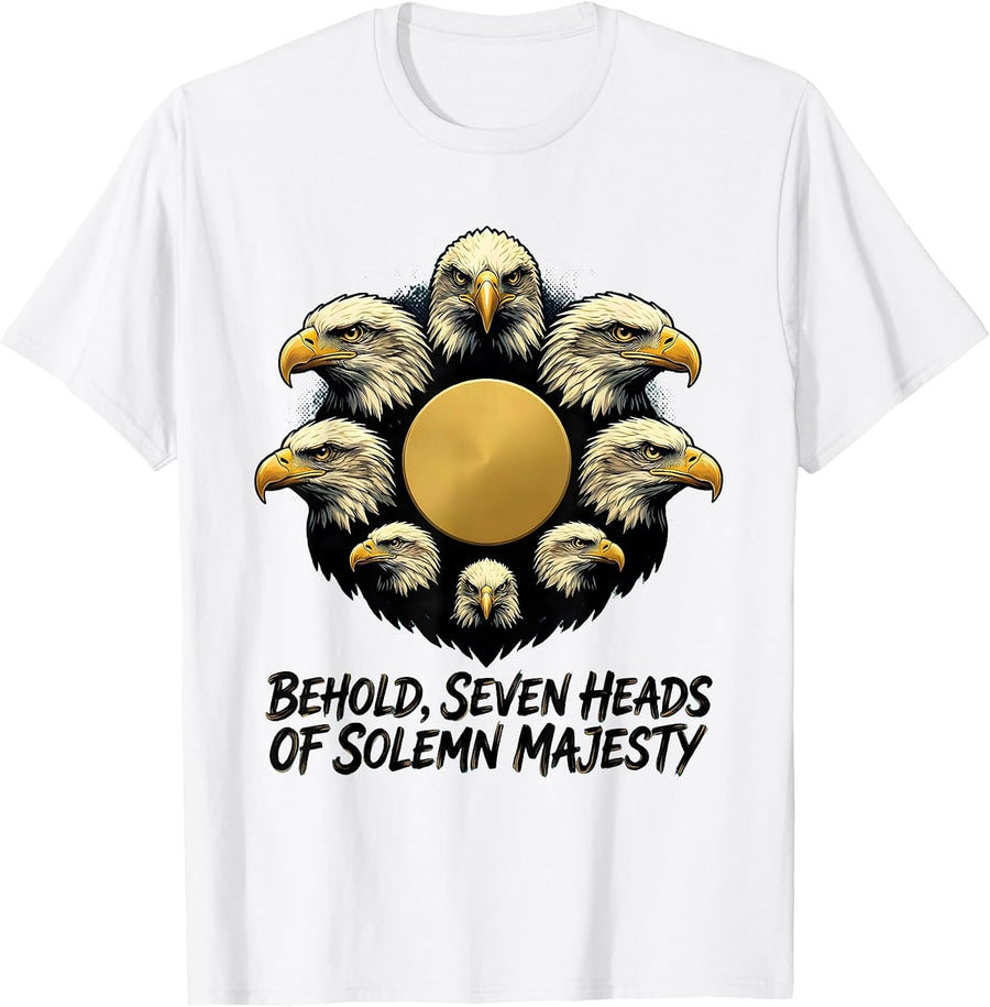 Men's Behold, Seven Heads Of Solemn Majesty Vintage Bald Eagle T-Shirt - White