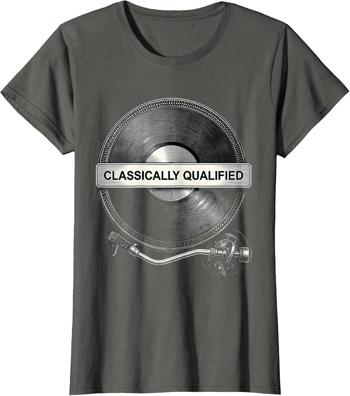 Women's Classically Qualified Retro Tech Analog Enthusiast Humor T-Shirt - Asphalt Grey