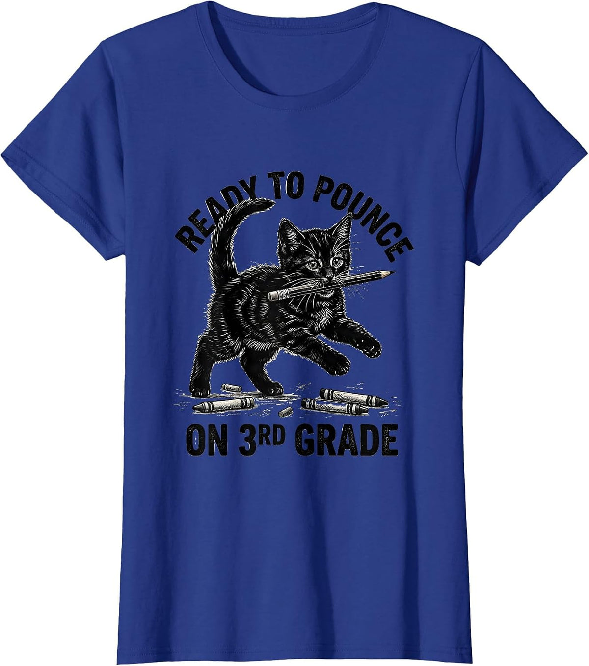 Women's Ready To Pounce On 3rd Grade Cute Cat Kitten Back To School T-Shirt - Royal Blue