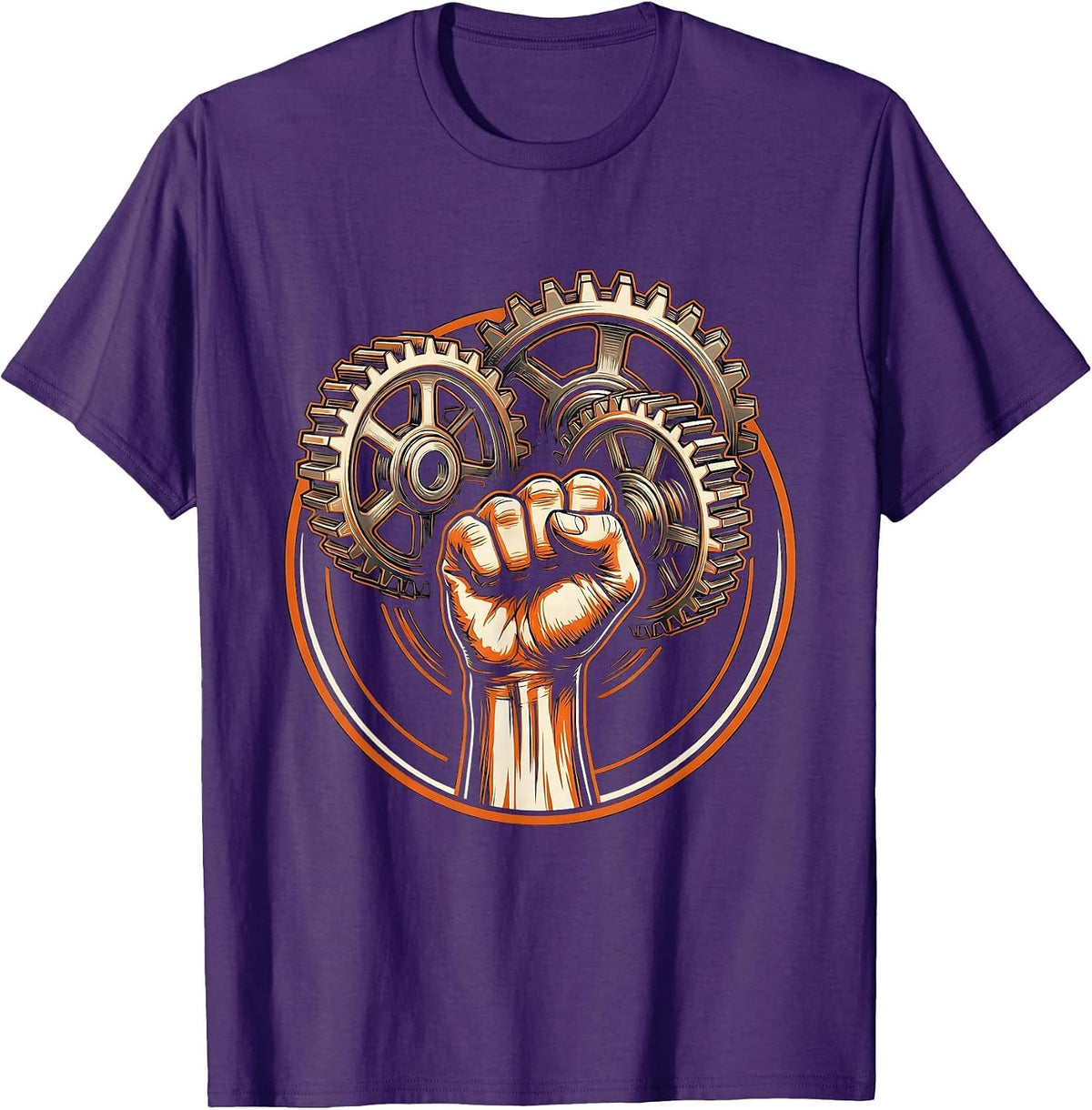 Mechanic Fist Punch Through Gear Cluster T-Shirt - Purple