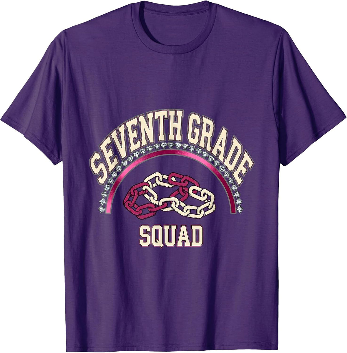 Men's Seventh Grade Squad Sparkle Varsity Teacher Crew First Day T-Shirt - Purple